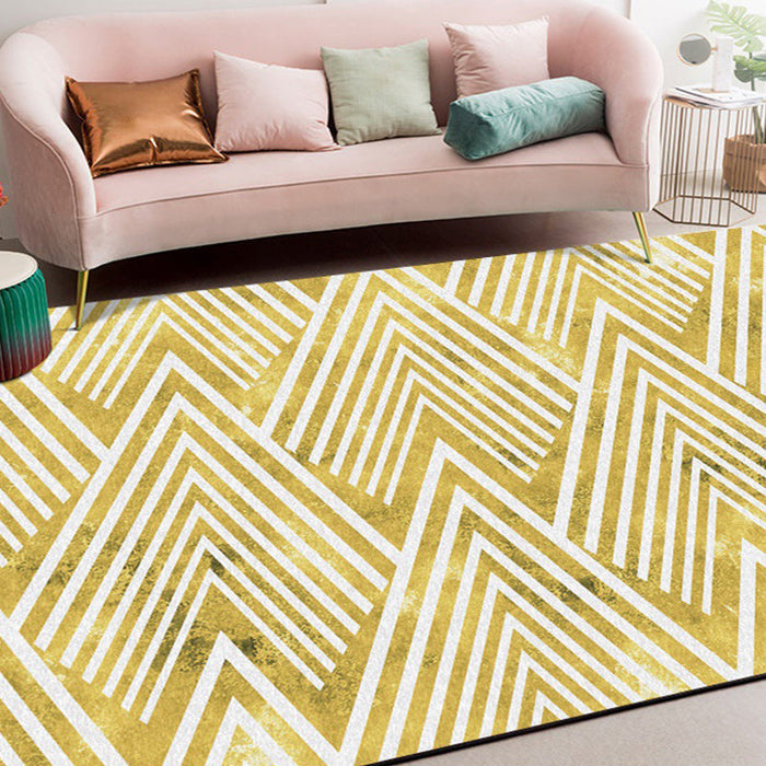 Gold Bedroom Rug Novelty Geometric Mountain Stripe Pattern Area Rug Polyester Pet Friendly Washable Carpet