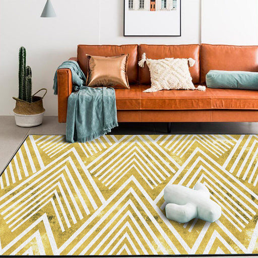 Gold Bedroom Rug Novelty Geometric Mountain Stripe Pattern Area Rug Polyester Pet Friendly Washable Carpet