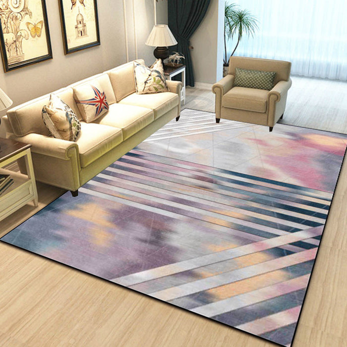 Pink Bedroom Rug Novelty Geometric Stripe Pattern Area Rug Polyester Pet Friendly Non-Slip Carpet