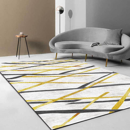 Novelty Living Room Rug in White Geometric Lines Print Rug Polyester Pet Friendly Stain-Resistant
Washable Area Rug