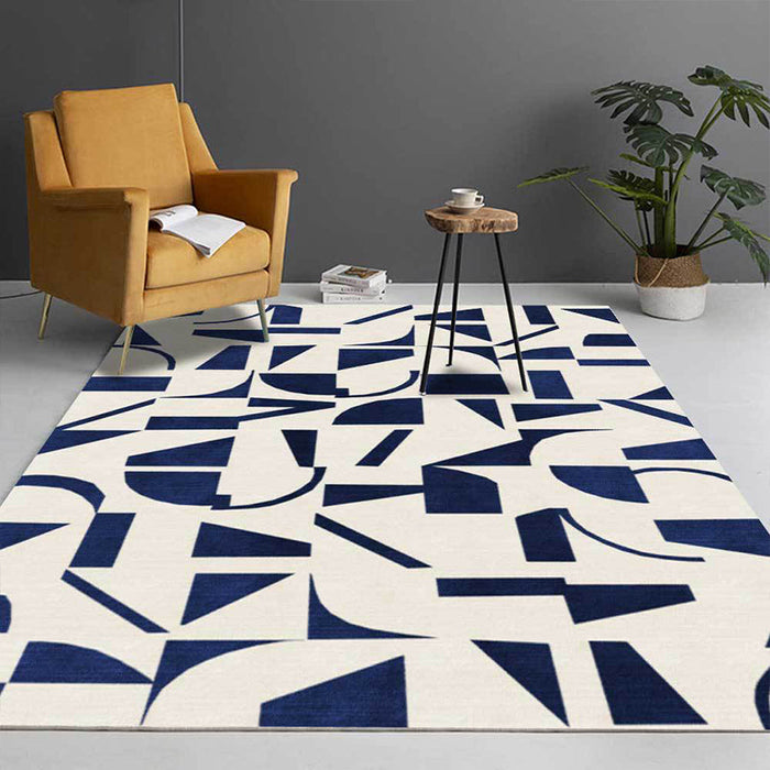 Stylish Abstract Rug Blue and Beige Casual Rug Polyester Machine Washable Anti-Slip Area Rug for Bedroom