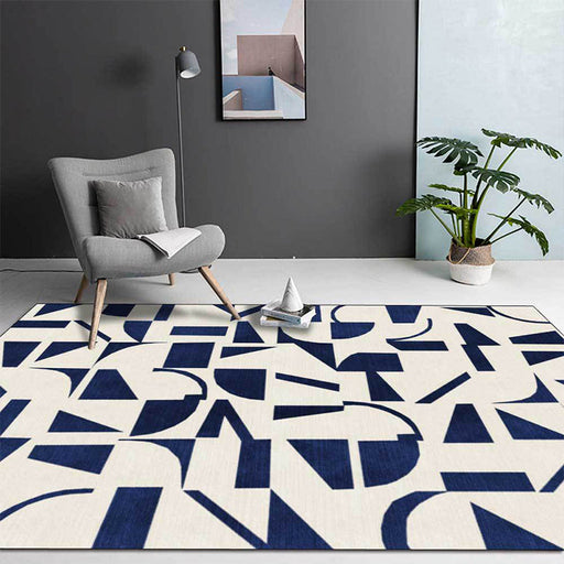 Stylish Abstract Rug Blue and Beige Casual Rug Polyester Machine Washable Anti-Slip Area Rug for Bedroom