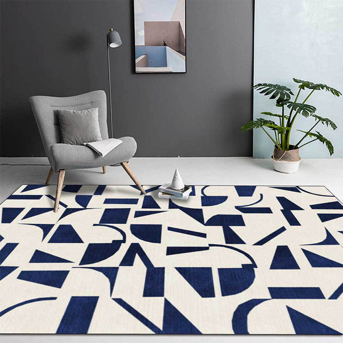 Stylish Abstract Rug Blue and Beige Casual Rug Polyester Machine Washable Anti-Slip Area Rug for Bedroom