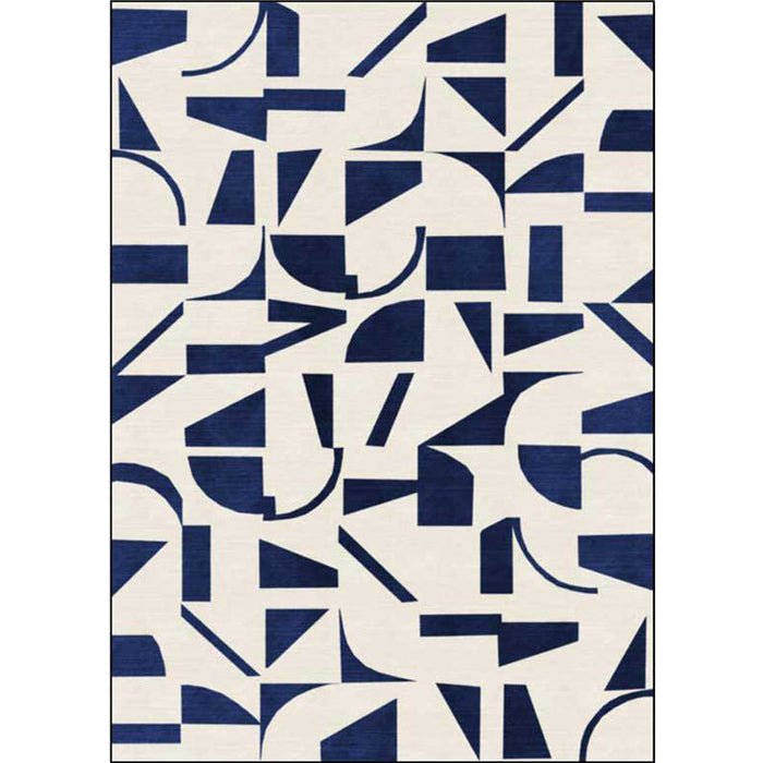 Stylish Abstract Rug Blue and Beige Casual Rug Polyester Machine Washable Anti-Slip Area Rug for Bedroom