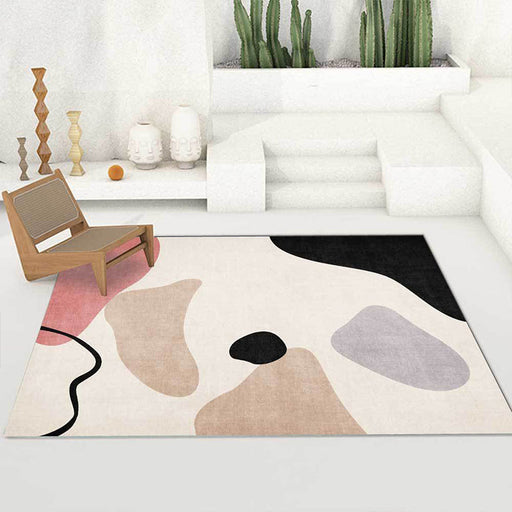 Unique Abstract Colorblock Rug Beige Multicolor Simple Rug Polyester Machine Washable Anti-Slip Area Rug for Bedroom