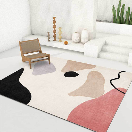 Unique Abstract Colorblock Rug Beige Multicolor Simple Rug Polyester Machine Washable Anti-Slip Area Rug for Bedroom