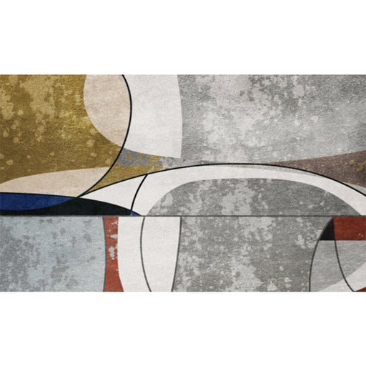 Novelty Abstract Rug Grey and Golden Polyester Rug Washable Non-Slip Backing Area Rug for Living Room