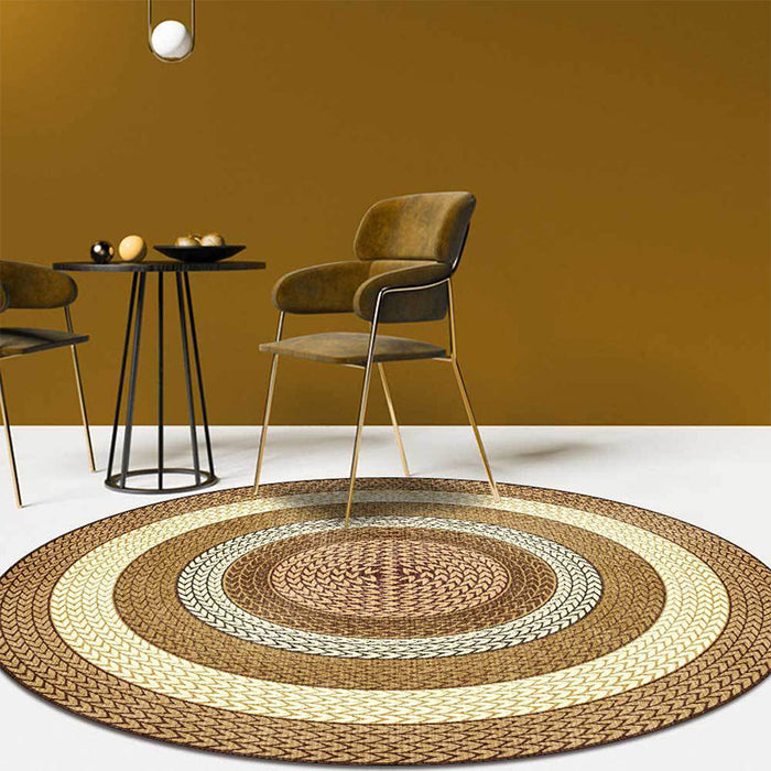 Rustic Concentric Circles Pattern Rug Yellow and Green Polyester Rug Machine Washable Non-Slip Area Rug for Living Room