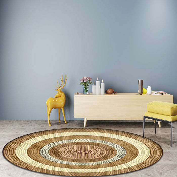 Rustic Concentric Circles Pattern Rug Yellow and Green Polyester Rug Machine Washable Non-Slip Area Rug for Living Room