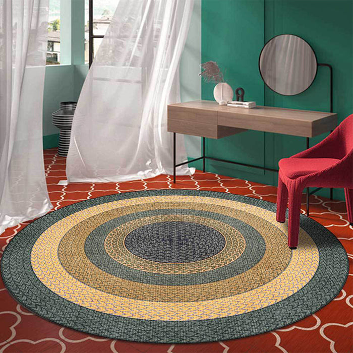 Rustic Concentric Circles Pattern Rug Yellow and Green Polyester Rug Machine Washable Non-Slip Area Rug for Living Room