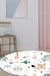 White Child's Room Rug Kids Animal Rabbit Fox Bear Floral Pattern Area Rug Polyester Anti-Slip Backing Carpet