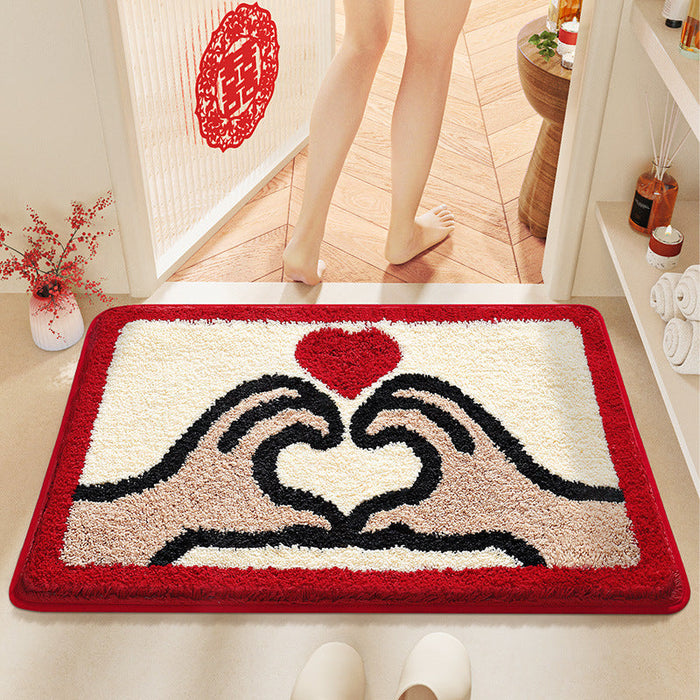 Feblilac Red Festive Love Tufted Bath Mat