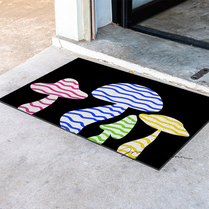 Feblilac Black Background Color Mushroom PVC Coil Door Mat