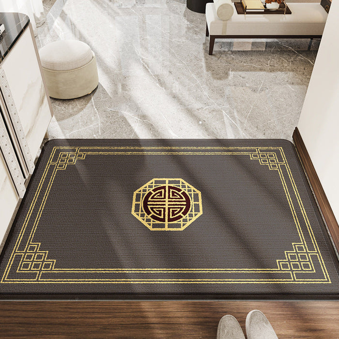 Feblilac Chinese Style Black and Gold Geometric Pattern Polyester Door Mat