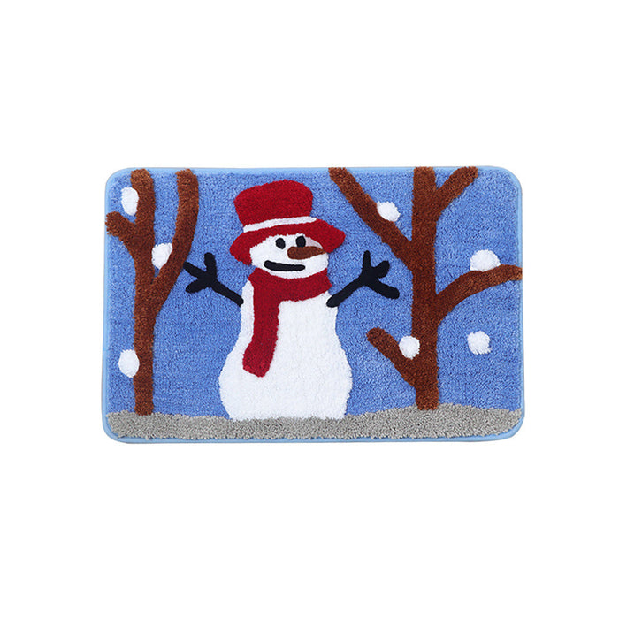 Feblilac Snowman Blue Ground Christmas Bath Mat