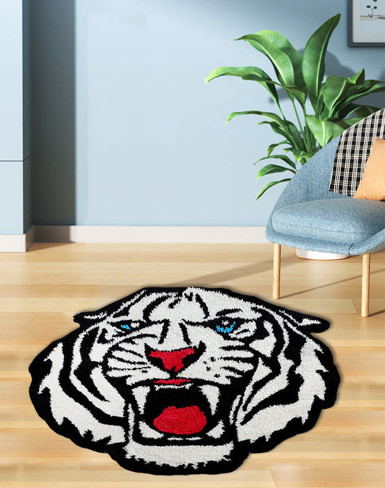 Feblilac Tiger Head Tufted Mat for Bathroom Bedroom Living Room