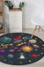 Kids Bedroom Rug in Black Outer Space Alien Planet Rocket Print Rug Polyester Machine Washable Area Rug