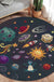 Kids Bedroom Rug in Black Outer Space Alien Planet Rocket Print Rug Polyester Machine Washable Area Rug