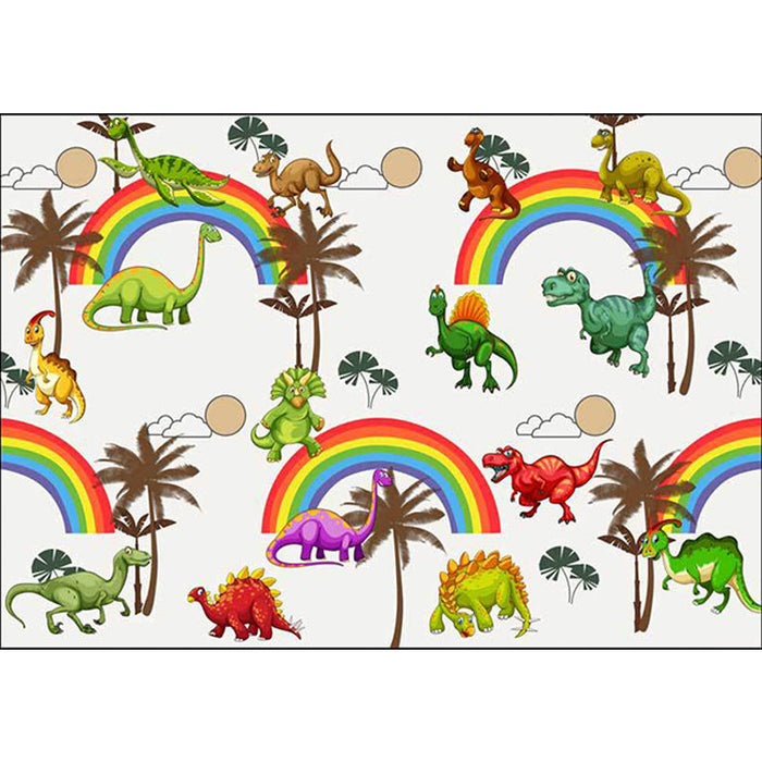 White Child's Room Rug Kids Animal Dinosaur Rainbow Tree Pattern Area Rug Polyester Washable Pet Friendly Carpet