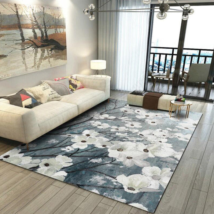 Traditional Floral Pattern Rug White and Grey Oriental Rug Polyester Washable Anti-Slip Backing Area Rug for Living Room