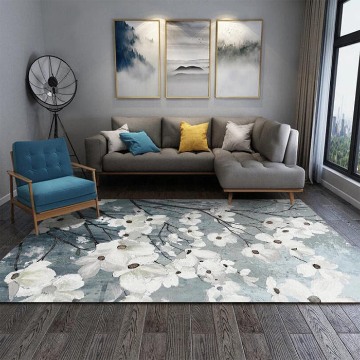 Traditional Floral Pattern Rug White and Grey Oriental Rug Polyester Washable Anti-Slip Backing Area Rug for Living Room