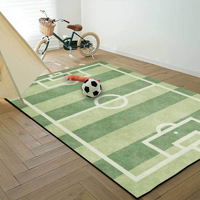 Kids Bedroom Rug in Green Sports Football Field Print Rug Polyester Non-Slip Backing Washable Area Rug