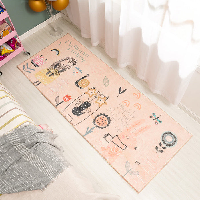 Cute Cartoon Pattern Rug Apricot Kids Rug Polyester Washable Non-Slip Area Rug for Nursery