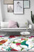 Retro Bird Pattern Rug with Floral and Leaf White Oriental Rug Polyester Washable Anti-Slip Backing Area Rug for Bedroom