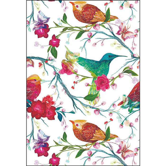 Retro Bird Pattern Rug with Floral and Leaf White Oriental Rug Polyester Washable Anti-Slip Backing Area Rug for Bedroom