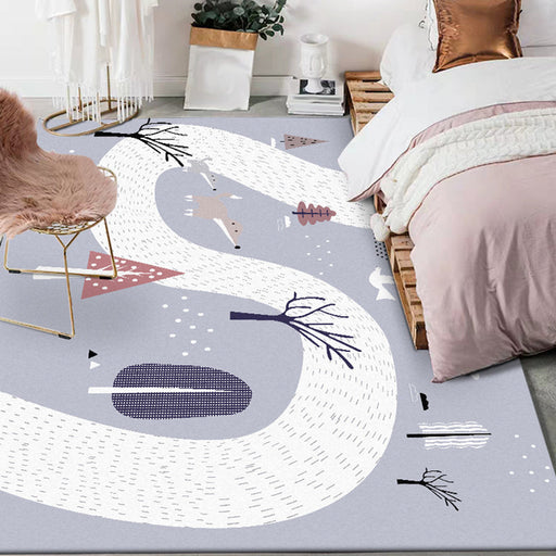 Kids Bedroom Rug in Grey Cars & Roads Fox Tree Print Rug Polyester Stain-Resistant Area Rug