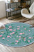 Retro Floral Pattern Rug with Bird and Leaf Blue Oriental Rug Polyester Washable Anti-Slip Backing Area Rug for Living Room