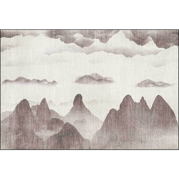 Traditional Mountain Pattern Rug Brown and Grey Oriental Rug Polyester Washable Anti-Slip Backing Area Rug for Living Room