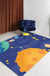 Purple Child's Room Rug Kids Outer Space Planet Star Aircraft Pattern Area Rug Polyester Non-Slip Backing Carpet