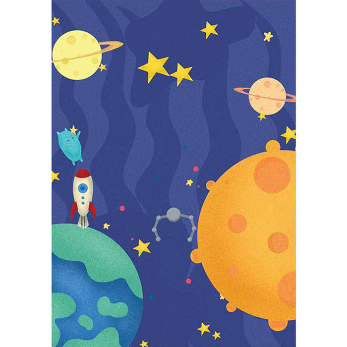 Purple Child's Room Rug Kids Outer Space Planet Star Aircraft Pattern Area Rug Polyester Non-Slip Backing Carpet