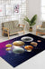 Kids Bedroom Rug in Black and Purple Outer Space Galaxy Planet Print Rug Polyester Machine Washable Area Rug