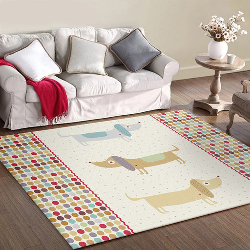 Yellow Child's Room Rug Kids Animal Dog Dots Pattern Area Rug Polyester Non-Slip Machine Washable Carpet