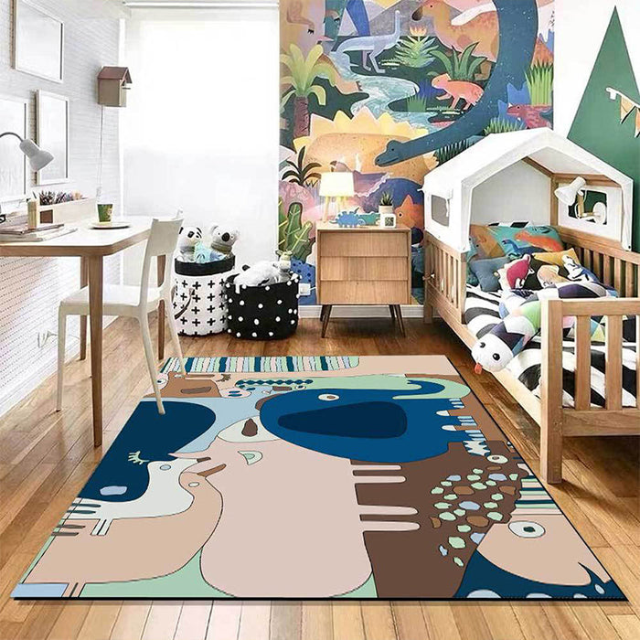 Colorful Child's Room Rug Kids Animal Elephant Giraffe Stripe Pattern Area Rug Polyester Washable Carpet