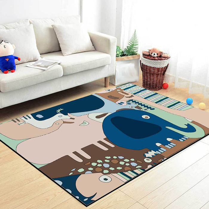 Colorful Child's Room Rug Kids Animal Elephant Giraffe Stripe Pattern Area Rug Polyester Washable Carpet