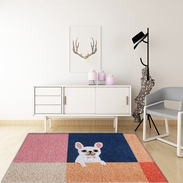 Kids Dog Pattern Rug Multicolor Vinyl Rug Washable Anti-Slip Backing Area Rug for Home Decoration