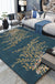 Retro Leaf Pattern Rug Navy Oriental Rug Polyester Washable Anti-Slip Backing Area Rug for Bedroom