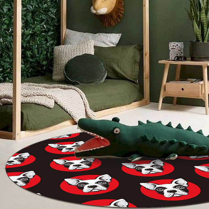 Kids Bedroom Rug in Black Animal Dog Dots Print Rug Polyester Stain-Resistant Pet Friendly Area Rug