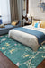 Retro Leaf Pattern Rug with Floral and Bird Green Oriental Rug Polyester Washable Anti-Slip Backing Area Rug for Bedroom