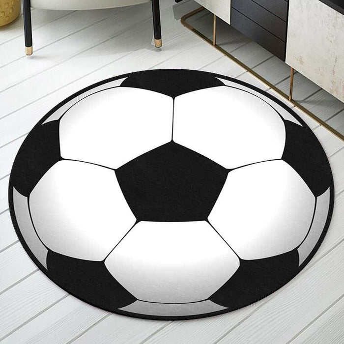 Black and White Child's Room Rug Kids Sports Football Pattern Area Rug Polyester Washable Stain-Resistant Carpet