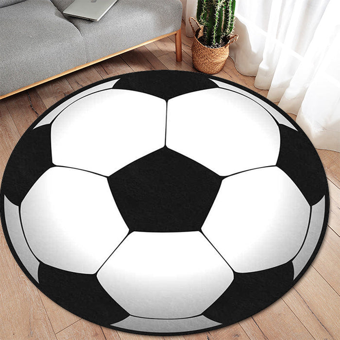 Black and White Child's Room Rug Kids Sports Football Pattern Area Rug Polyester Washable Stain-Resistant Carpet