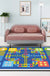 Blue Child's Room Rug Kids Educational Ludo Pattern Area Rug Polyester Pet Friendly Washable Carpet