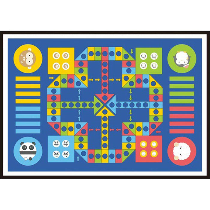 Blue Child's Room Rug Kids Educational Ludo Pattern Area Rug Polyester Pet Friendly Washable Carpet