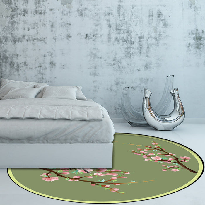 Vintage Floral Pattern Rug with Bird Green Polyester Rug Machine Washable Non-Slip Area Rug for Bedroom