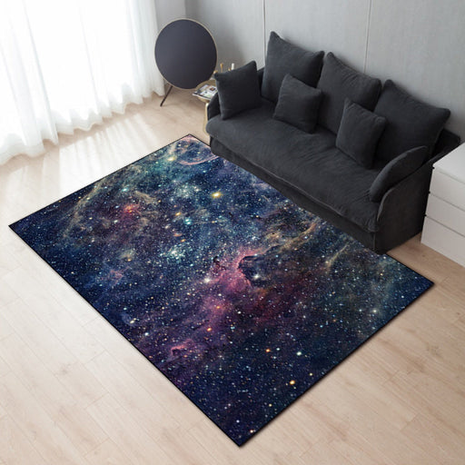 Modern Living Room Rug in Blue Outer Space Galaxy Print Rug Polyester Non-Slip Backing Area Rug