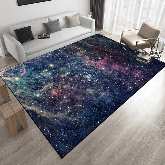 Modern Living Room Rug in Blue Outer Space Galaxy Print Rug Polyester Non-Slip Backing Area Rug