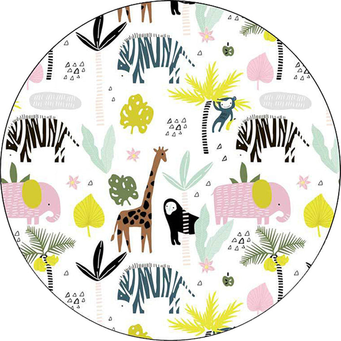 White Child's Room Rug Kids Animal Giraffe Zebra Elephant Pattern Area Rug Polyester Anti-Slip Backing Carpet